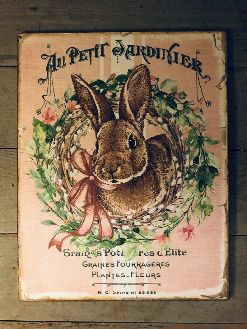 Bunny Rabbit French Country Pink Handcrafted Plaque / Sign | Etsy