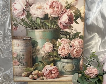 Shabby Chic Tins Pink Roses French Country Cottage Handcrafted Plaque #2