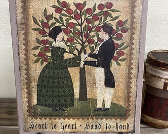 PrimitiveCouple Folk Art, Handcrafted Wooden Sign