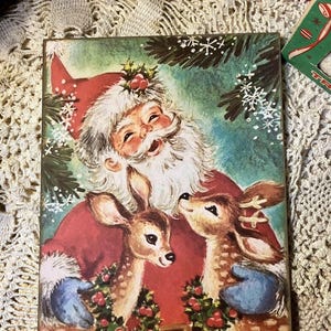 Retro Santa, Reindeers, Cute Kitschy Christmas, Handcrafted Plaque / Sign image 3