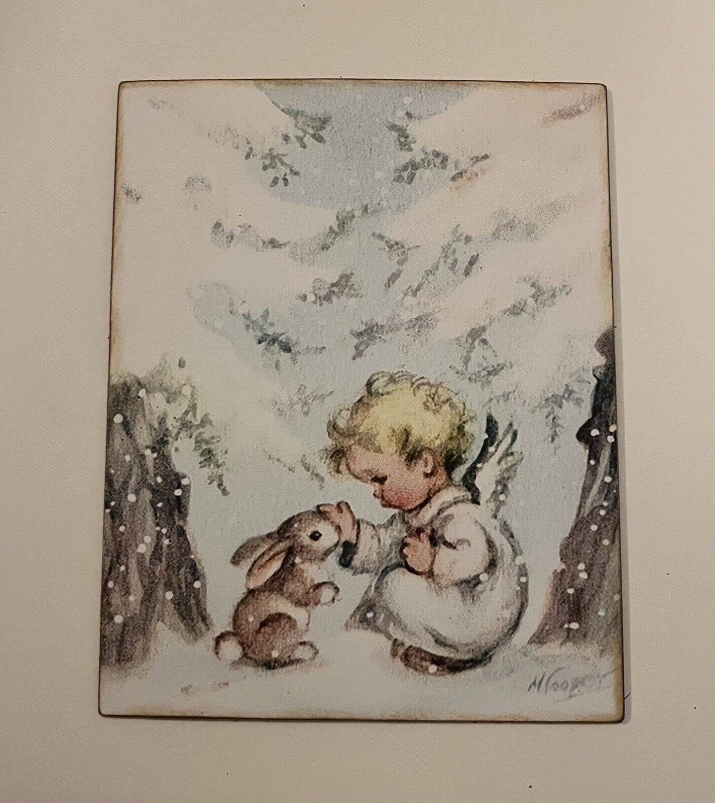 Angel With Bunny Rabbit, Snow, Shabby Chic Christmas