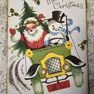 Retro Santa & Snowman Merry Christmas Handcrafted Plaque Sign image 4
