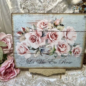 French Pink Roses Shabby Chic Handcrafted Plaque Sign