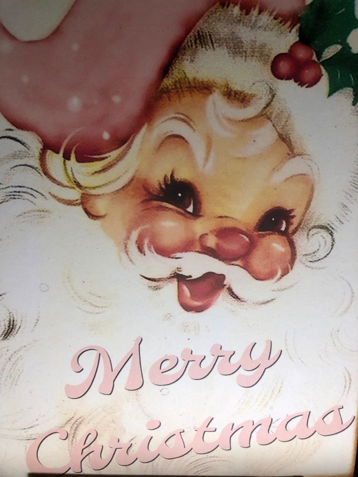 Retro Pink Santa Merry Christmas Handcrafted Plaque / Sign Etsy