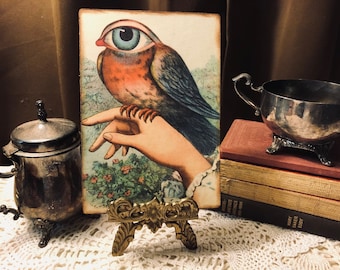 Bird Eye,  Mystical, Victorian Hand,  Handcrafted Mini Plaque / Sign