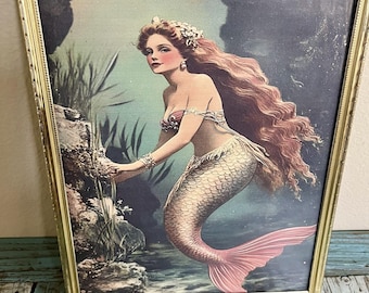Mermaid, Vintage Frame, Framed Print #3