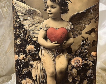 Valentine Angel Cherub Romantic Handcrafted Plaque Sign #2