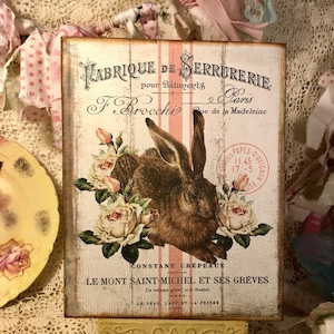 Brown Rabbit, French Script, Fabrique, Shabby Chic Sign / Plaque