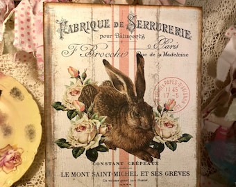 Brown Rabbit, French Script, Fabrique, Shabby Chic Sign / Plaque
