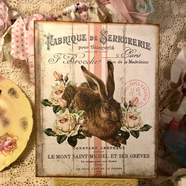 Brown Rabbit, French Script, Fabrique, Shabby Chic Sign / Plaque