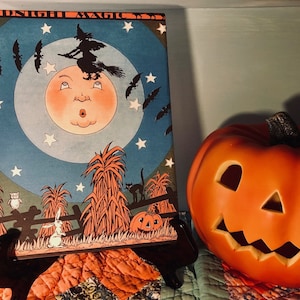 Midnight Magic, Witch, Moon, Halloween Vintage Style, RETRO, Plaque / Sign
