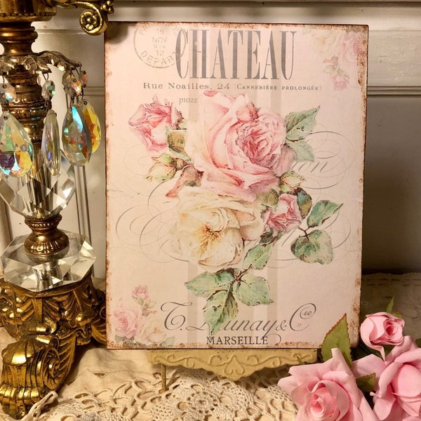 Chateau, Shabby Chic Roses, Romantic, Sign / Plaque