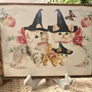 Witch Cats, Happy Halloween, Cute & Kitschy Kittens, Handcrafted Plaque / Sign