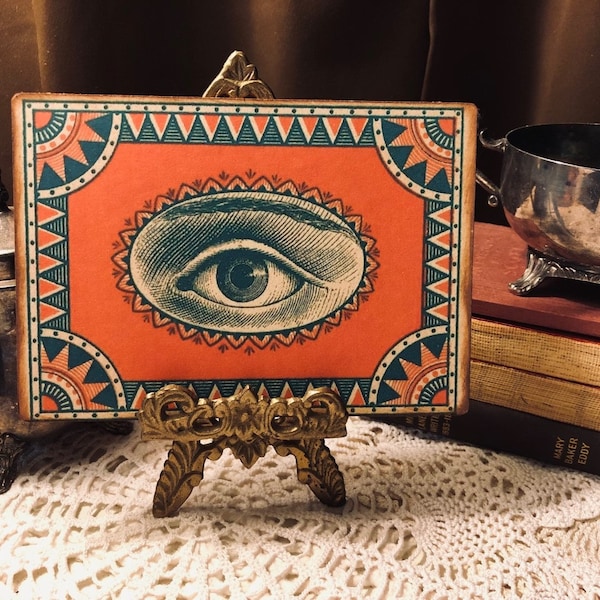 All Seeing Eye, Art Deco,  Mystical, Evil Eye, Handcrafted Mini Plaque / Sign