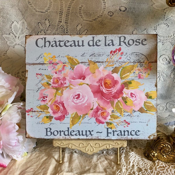 Shabby Chic Chateau de la Rose French Country Vintage Style Handcrafted Plaque Sign #1