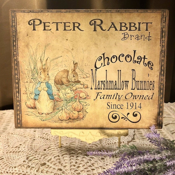 Primitive Peter Rabbit Marshmallow Bunnies EASTER Rustic Handcrafted Plaque / Sign #1