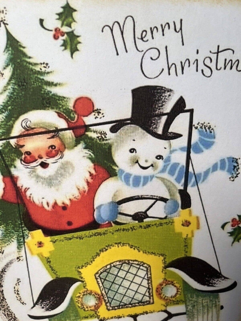 Retro Santa & Snowman Merry Christmas Handcrafted Plaque Sign image 3
