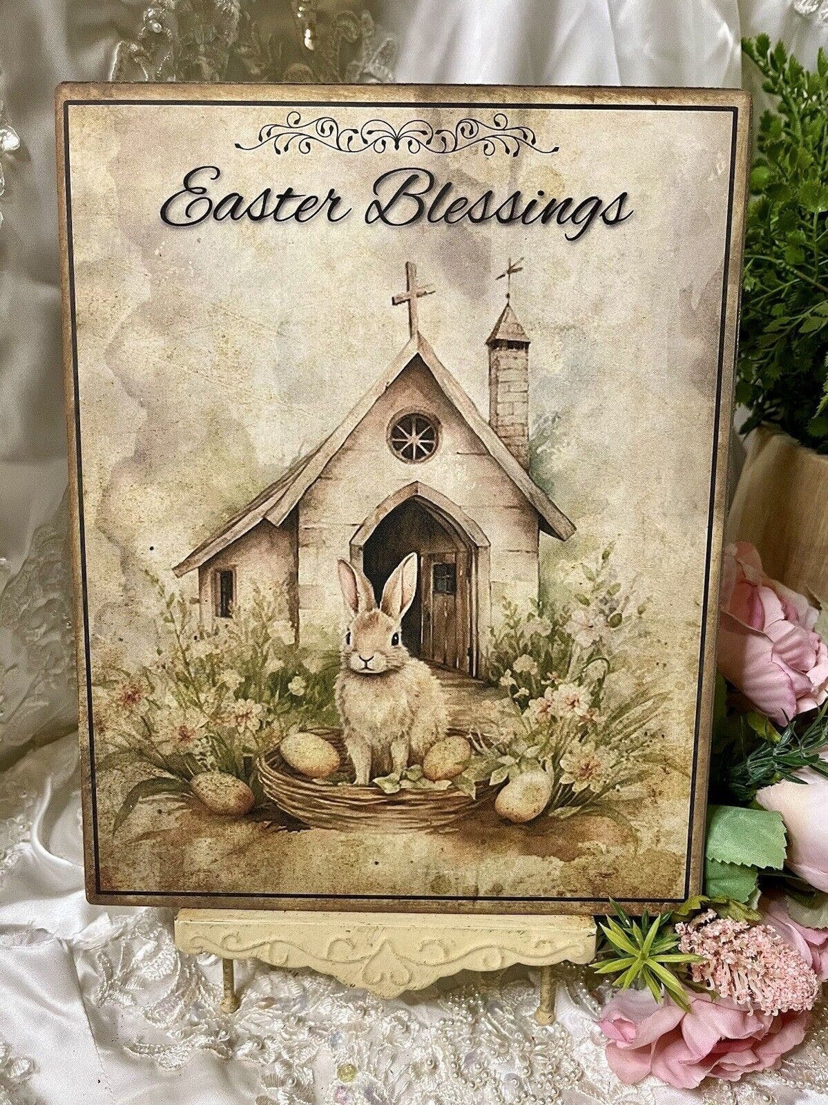 Easter Blessings Church Bunny Rabbit Rustic Cottage Handcrafted Plaque ...