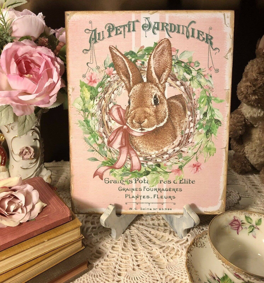 Bunny Rabbit, French Country, Pink, Handcrafted Plaque / Sign - Etsy