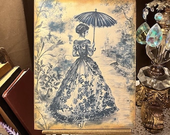Blue Toile, Romantic Ladies Handcrafted Plaque / Sign #11