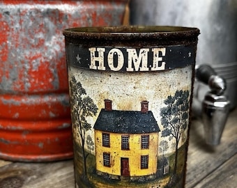 Handcrafted Prim Tin Can, Salt box House, Home Sweet Home, Grungy