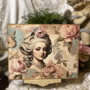 French Court Ladies #2, Romantic Roses, Handcrafted Plaque / Sign