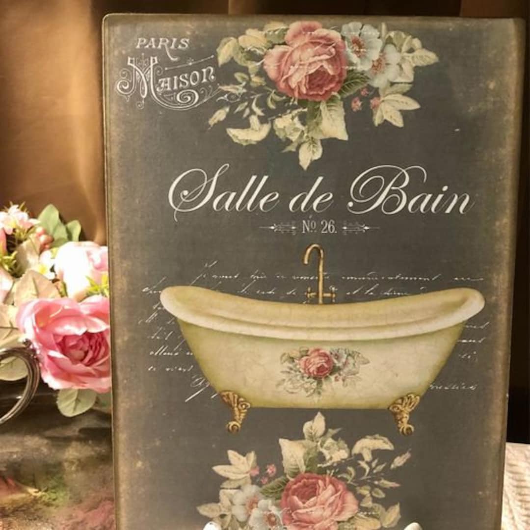 French Bath Tub, Shabby Chic, Handcrafted Plaque / Sign 2 Etsy
