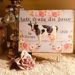 Cow, Shabby Chic Plaque,  French Farmhouse  Paris