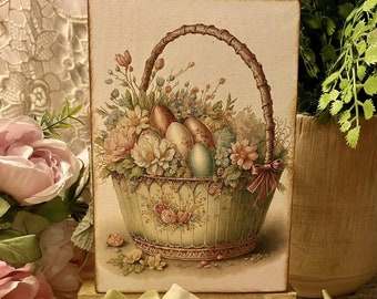 Shabby Chic, Easter Basket, Dreamy Pastels, Mini Handcrafted Plaque / Sign