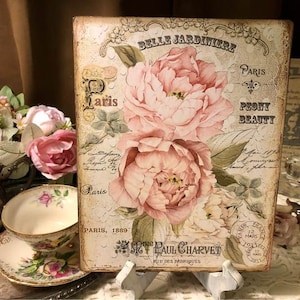 Peony Beauty, Shabby Chic, Vintage Style Handcrafted Plaque / Sign