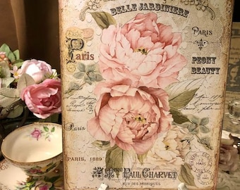 Peony Beauty, Shabby Chic, Vintage Style Handcrafted Plaque / Sign