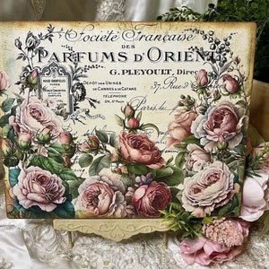 Paris, Peonies Roses French Perfume Shabby Chic Handcrafted Plaque / Sign
