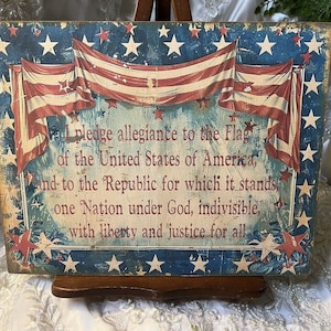 Patriotic Flag, Pledge of Allegiance Vintage Prim Style Handcrafted Plaque Sign