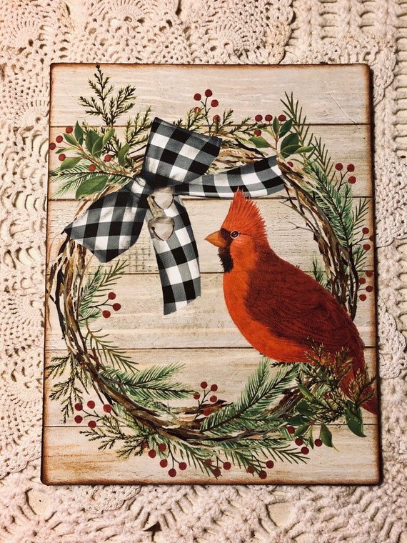 Cardinal, Red Bird Wreath, Handcrafted Plaque / Sign - Etsy