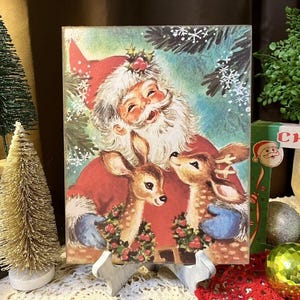 Retro Santa, Reindeers, Cute Kitschy Christmas, Handcrafted Plaque / Sign image 4