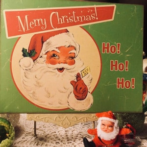 RETRO Santa, Merry Christmas! Ho Ho Ho, Winking Santa Claus, Handcrafted Plaque / Sign