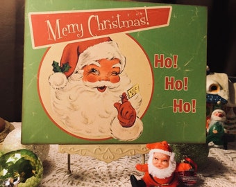 RETRO Santa, Merry Christmas! Ho Ho Ho, Winking Santa Claus, Handcrafted Plaque / Sign