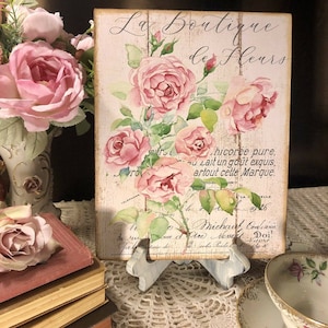 Shabby Chic, French Pink Roses Handcrafted Plaque / Sign