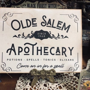 Olde Salem Apothecary, Halloween Decor, Handcrafted Plaque / Sign
