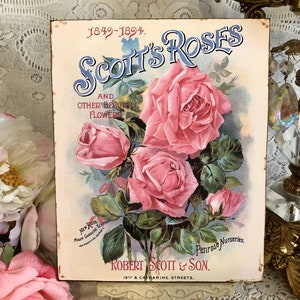 Shabby Chic Sign,  Vintage Style Print, Scott&#39;s Roses, Handcrafted Plaque
