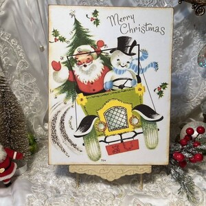 Retro Santa & Snowman Merry Christmas Handcrafted Plaque Sign image 2
