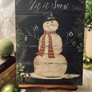 Primitive Christmas Snowman Farmhouse, Let It Snow, Handcrafted Plaque / Sign