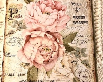 Peony Beauty, Shabby Chic, Vintage Style Handcrafted Plaque / Sign