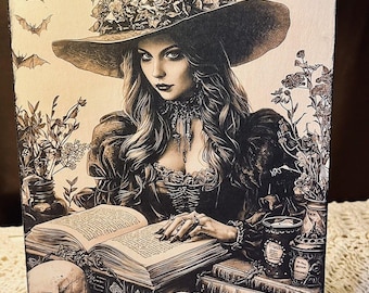Witch, Library, Dark Academia, Spell Book Halloween Handcrafted Plaque / Sign #3