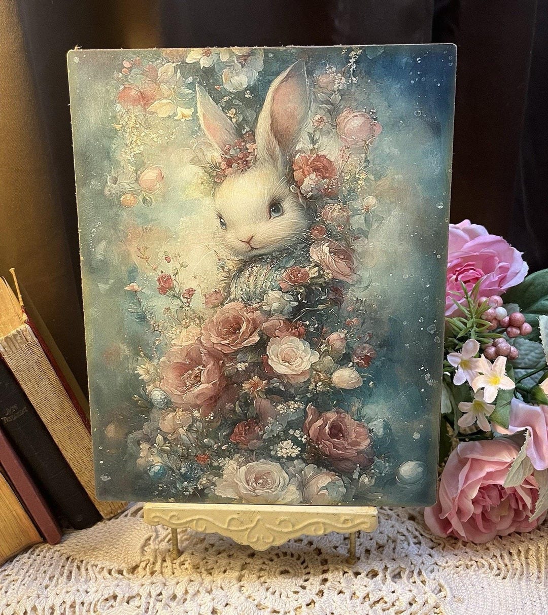 Grumpy Bunny With Roses Romantic White Bunny Rabbit, Roses, Handcrafted Sign / Plaque - Etsy