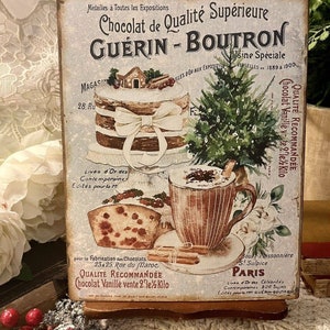 French Style Bakery, Winter, Paris Patisserie, Hot Cocoa, Cakes, Handcrafted Plaque / Sign