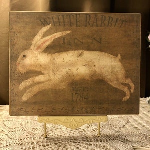 White Rabbit Inn EST 1784 Primitive Folkart Handcrafted Plaque / Sign B