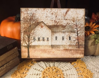 Primitive White Country Barn,  Rustic Handcrafted Plaque / Sign