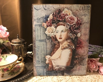 ROSY LADY Romantic Shabby Chic Handcrafted Plaque Sign