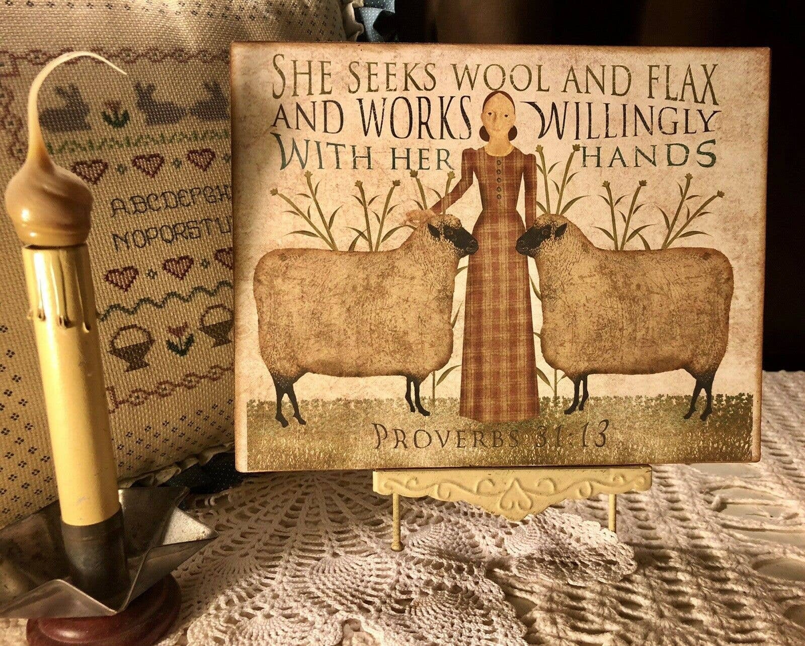 Handmade Primitive Sheep Wool & Flax Folk Art Plaque / Sign A - Etsy